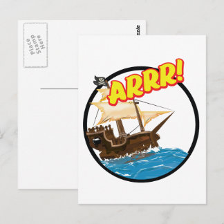 Postal Barco pirata de dibujos animados divertido