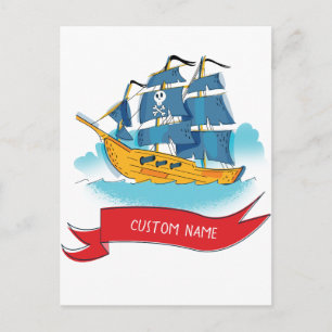Postal Barco pirata de dibujos animados lindos texto pers