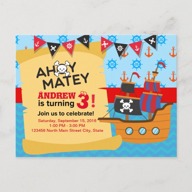 Postal Barco pirata lindo niño bebé cumpleaños cumpleaños (Anverso)