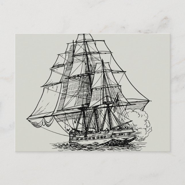 Postal Barco pirata nautical blanco simple (Anverso)