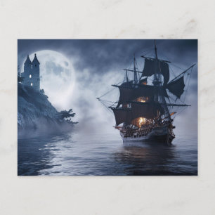 Postal Barco pirata y castillo