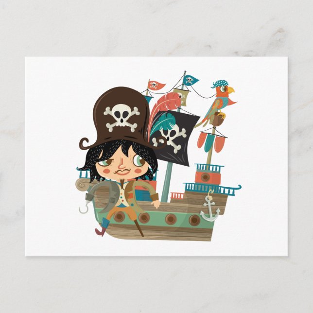 Postal Barco pirata y pirata (Anverso)