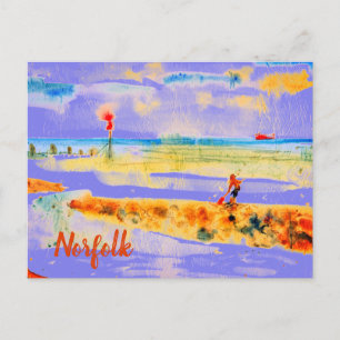 Postal Barco rojo en la playa de Mundesley, Norfolk