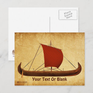 Postal Barco vikingo de vela roja II
