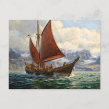 barco vikingo navegando en el mar del norte. Islan
