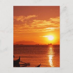 Postal barco y puesta de sol