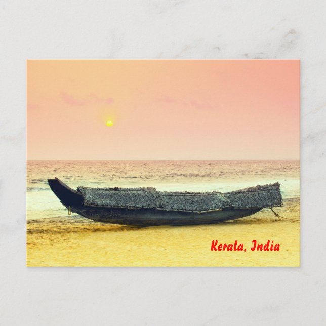 Postal Barco y puesta de sol, Kerala, India (Anverso)