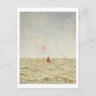 Postal Barcos al amanecer (aceite en el panel)
