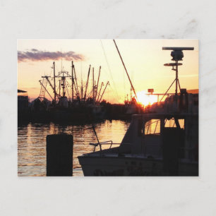 Postal Barcos al atardecer