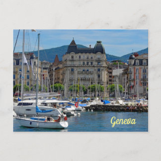 Postal Barcos Anchored Lake Geneva Suiza