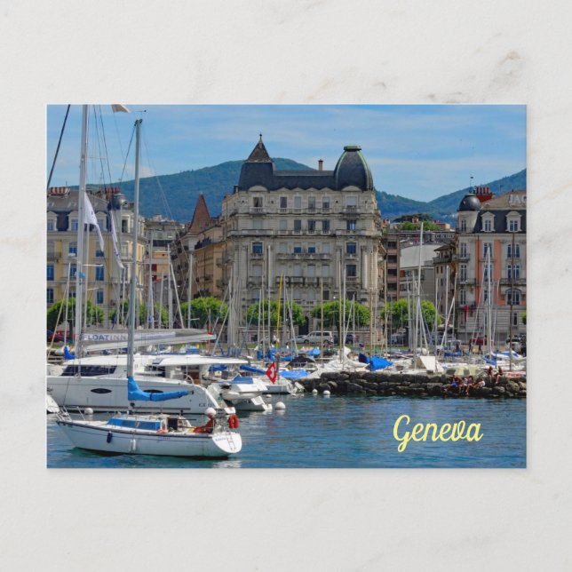 Postal Barcos Anchored Lake Geneva Suiza (Anverso)
