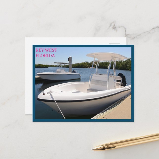 Postal Barcos blancos en Marina Key West Florida (Anverso/Reverso In Situ)