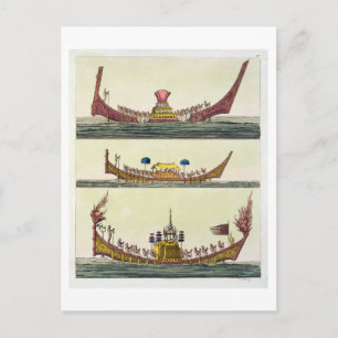 Postal Barcos chinos de Cochin, ilustracion de 'Le Costum