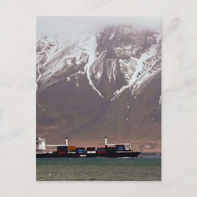 Postal BARCOS CRUZADOS alrededor de MONTAÑAS DE NIEVE EN  (Anverso)