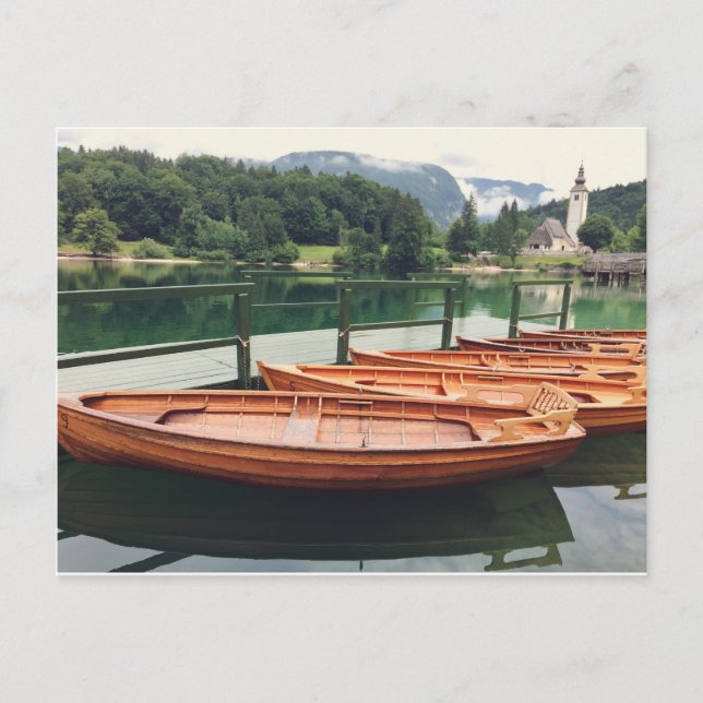 Postal Barcos de madera en el lago Bohinj, Eslovenia (Anverso)