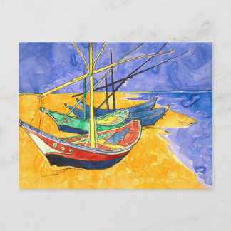 Postal Barcos de pesca Playa Saintes-Maries Van Gogh Fine