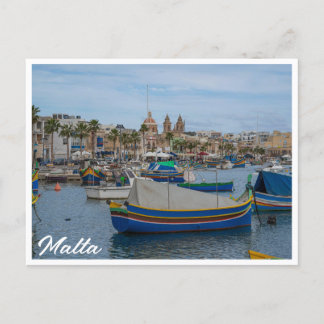 Postal Barcos de pesca tradicionales y coloridos en Malta