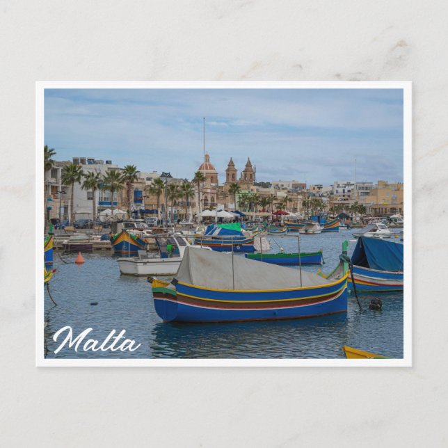 Postal Barcos de pesca tradicionales y coloridos en Malta (Anverso)