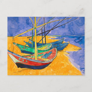 Postal Barcos de Van Gogh Impresionismo Playa