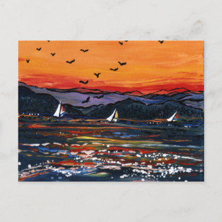 Postal Barcos de vela al atardecer