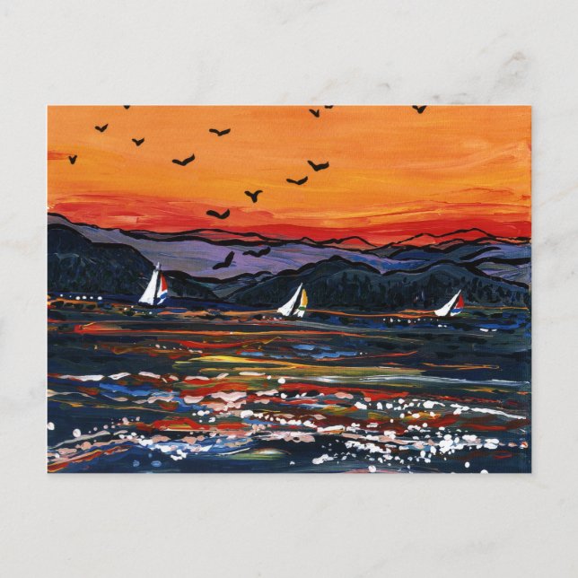 Postal Barcos de vela al atardecer (Anverso)