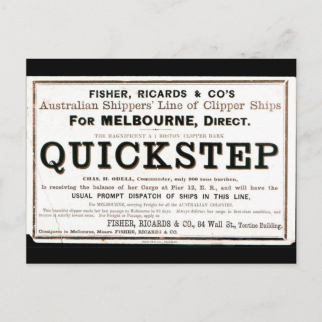 Postal Barcos de vela Clipper Quickstep 1859 (Anverso)