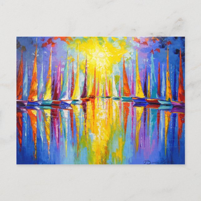 Postal Barcos de vela con arco iris (Anverso)