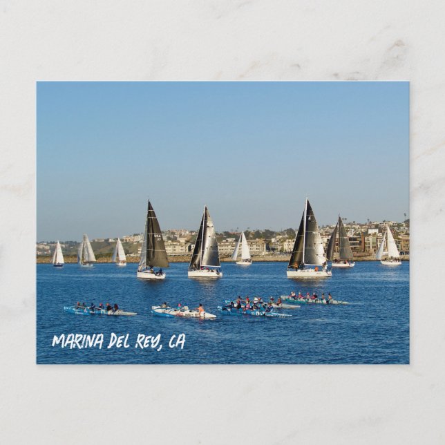 Postal Barcos De Vela En El Canal. Marina Del Rey, CA (Anverso)