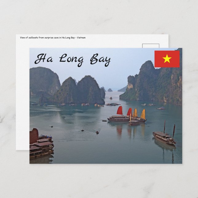 Postal Barcos de vela en la bahía de Ha Long - Vietnam, A (Anverso / Reverso)