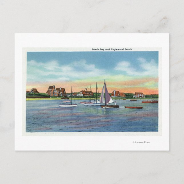 Postal Barcos de vela en Lewis Bay, Englewood Beach View (Anverso)
