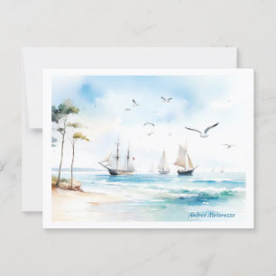 Postal Barcos de vela en mar tranquilo