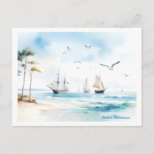 Postal Barcos de vela en mar tranquilo (Anverso)