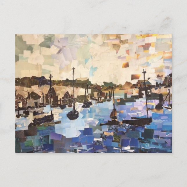 Postal Barcos En El Collage De Papel Del Lago Erie Postca (Anverso)