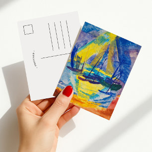 Postal Barcos en el sol de la noche   Fritz Schaefler