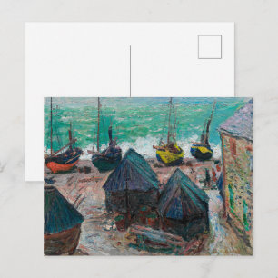 Postal Barcos en la playa de Étretat Claude Monet