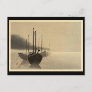 Postal Barcos en niebla por Seitei Watanabe 1851- 1918