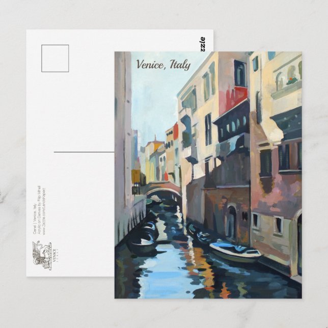 Postal Barcos en un canal veneciano | Venecia, Italia pos (Anverso / Reverso)