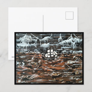 Postal Barcos en una pintura de tormentas de Alfred Fox