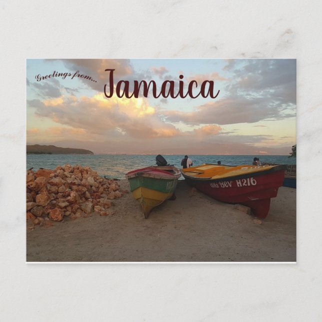 Postal Barcos en una playa en Jamaica (Anverso)