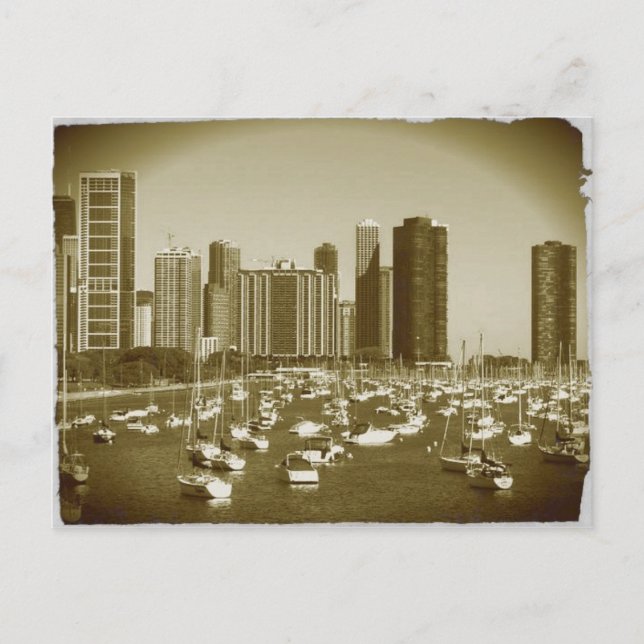 Postal Barcos estacionados en el Lago Michigan en Chicago (Anverso)