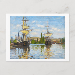 Postal Barcos Navegando por el Sena en Rouen Claude Monet