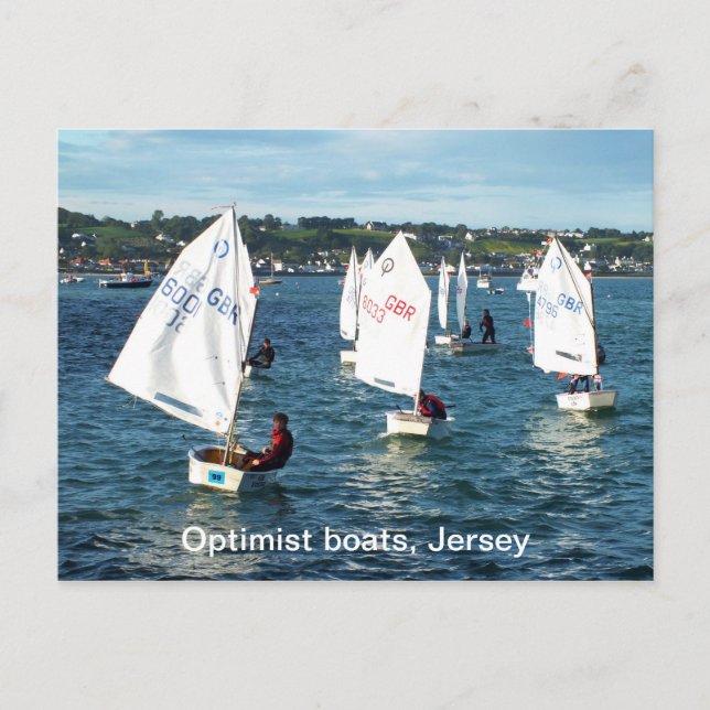 Postal Barcos optimistas de Jersey (Anverso)