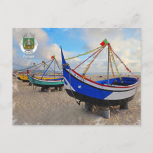 Postal Barcos pesqueros de Nazaré, Portugal