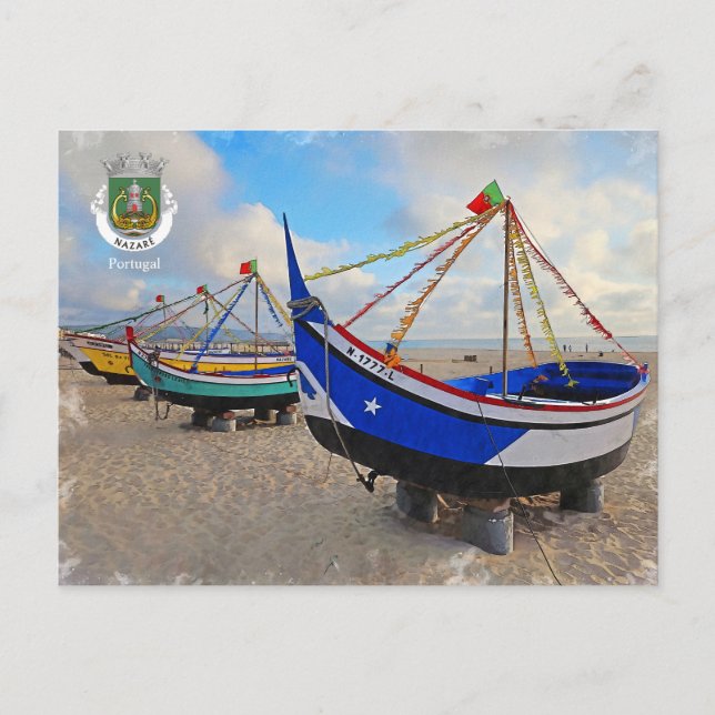 Postal Barcos pesqueros de Nazaré, Portugal  (Anverso)