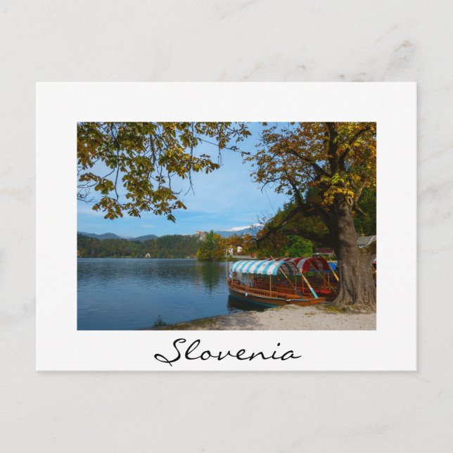 Postal Barcos turísticos en el lago Bled en otoño (Anverso)