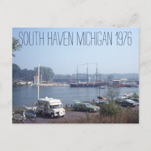 Postal Barcos y autos de South Haven Michigan 1976