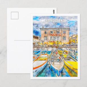 Postal Bardolino Italia Famoso Boceto acuático de viajes