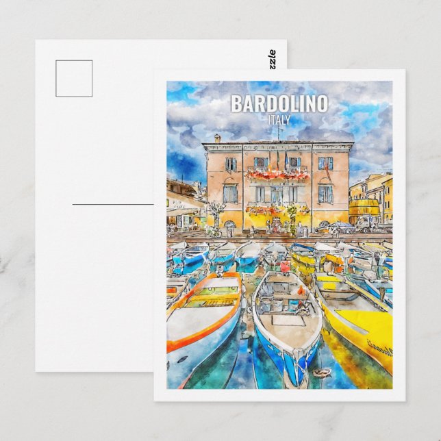 Postal Bardolino Italia Famoso Boceto acuático de viajes (Anverso / Reverso)