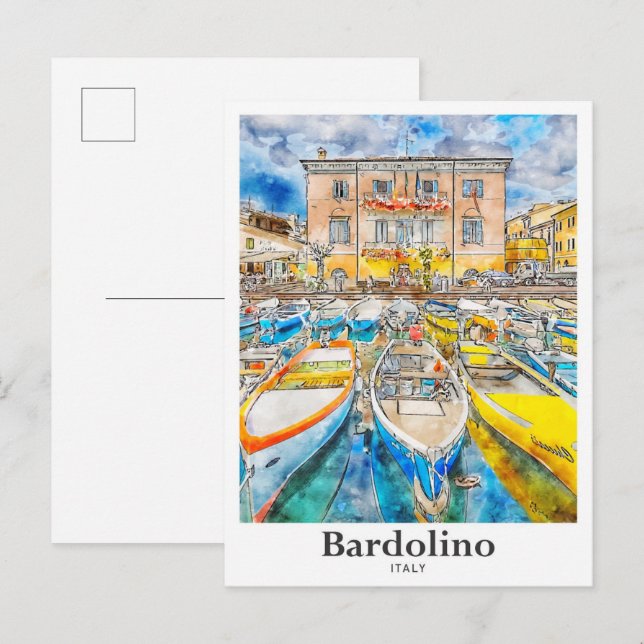 Postal Bardolino Italia Trae mano acuática (Anverso / Reverso)