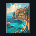 Postal Bari Italia Viaje de arte Vintage<br><div class="desc">Diseño de viaje vectorial retro Bari. Bari es una ciudad portuaria situada en el mar Adriático,  y la capital de la región de Apulia,  en el sur de Italia.</div>
